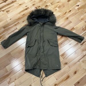 TNA Olive Green Utility Parka with Faux-Fur Hood